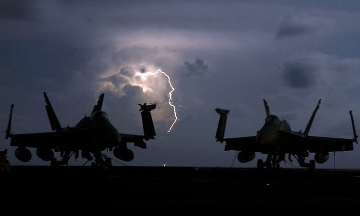 Dual F-18, lightning, mach, aircraft planes, HD wallpaper