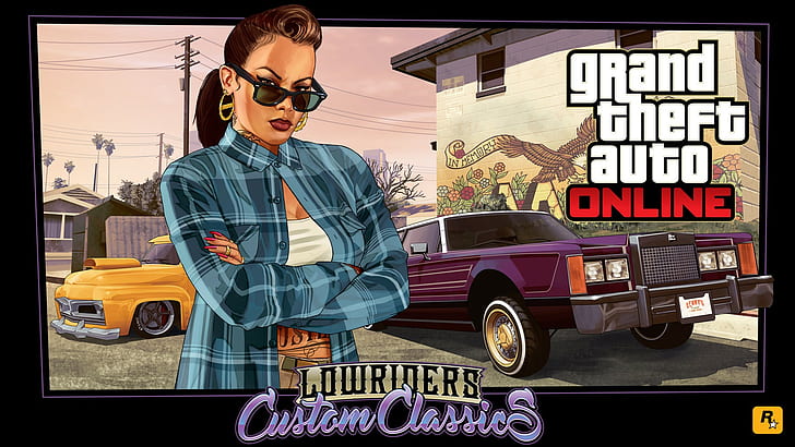 Grand Theft Auto V Online, lowrider, Grand Theft Auto V, Rockstar Games, tattoo, sunglasses, Grand Theft Auto Online, HD wallpaper