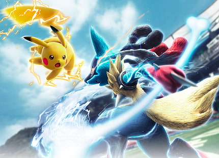 Pokémon, Pokken Tournament, Lucario (โปเกมอน), Mega Lucario (โปเกมอน), Pikachu, วอลล์เปเปอร์ HD HD wallpaper
