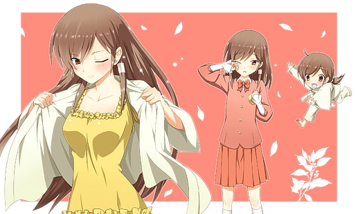 Anime, Anime Girls, The World Only God Knows, langes Haar, Kusunoki Kasuga, lächelnd, Schuluniform, HD-Hintergrundbild HD wallpaper