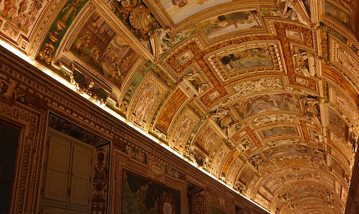 koridor, langit-langit, galeri, Vatikan, Museum Vatikan, Wallpaper HD