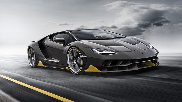 Lamborghini Centenario LP770-4, кола, превозно средство, Супер кола, размазване в движение, път, Lamborghini, жълто, черно, HD тапет
