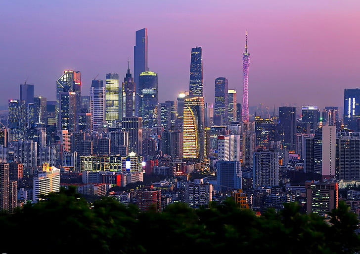 قوانغتشو ، الصين ، سيتي سكيب ، كانتون، خلفية HD