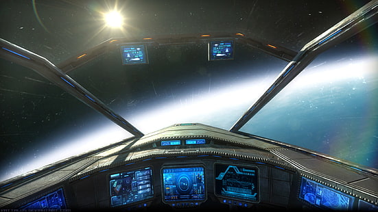szary statek kosmiczny, sztuka cyfrowa, przestrzeń kosmiczna, statek kosmiczny, kokpit, Star Citizen, Tapety HD HD wallpaper
