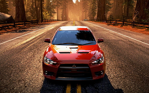 Need for Speed ​​Hot Pursuit, red mitsubishi lancer, need for speed hot pursuit, nfs, HP, hot pursuit, HD tapet HD wallpaper