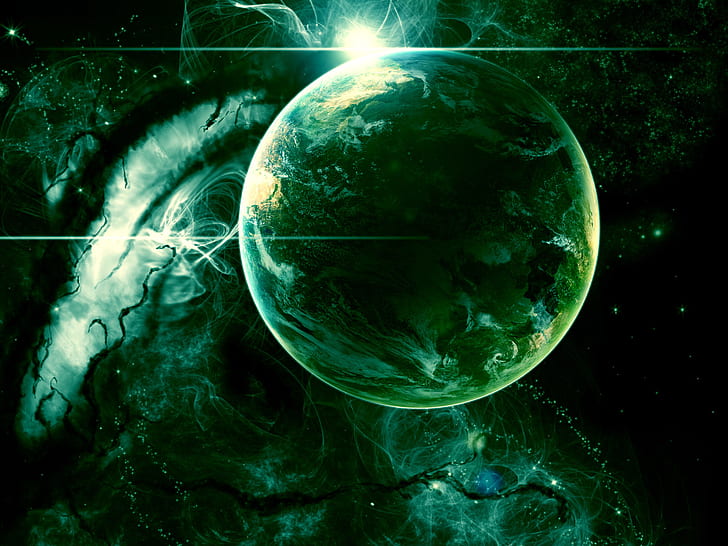 Green Universe HD, ภาพประกอบจักรวาล, สีเขียว, จักรวาล, ดิจิตอล, จักรวาลดิจิตอล, วอลล์เปเปอร์ HD