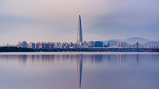 white high-rise building, panorama, skyscraper, Seoul, South Korea, HD wallpaper HD wallpaper