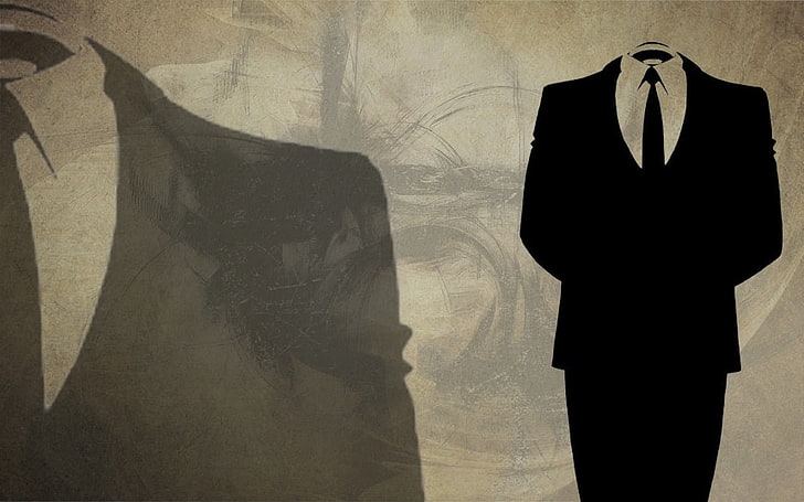 men's black suit, Anonymous, HD wallpaper