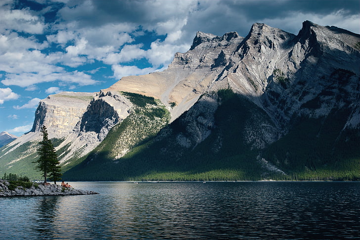 cuerpo de agua y montaña, paisaje, naturaleza, Parque Nacional Banff, Fondo de pantalla HD