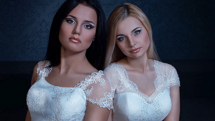 عرائس جميلات ، فستان نسائي أبيض بأكمام الأزهار ، بنات ، 3840x2160 ، امرأة ، عروس، خلفية HD