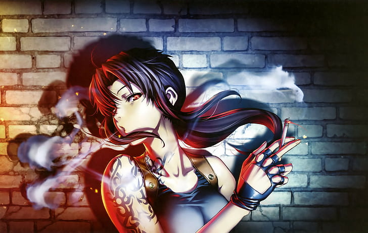 Revy、喫煙、タバコ、アニメの女の子、アニメ、ブラックラグーン、 HDデスクトップの壁紙