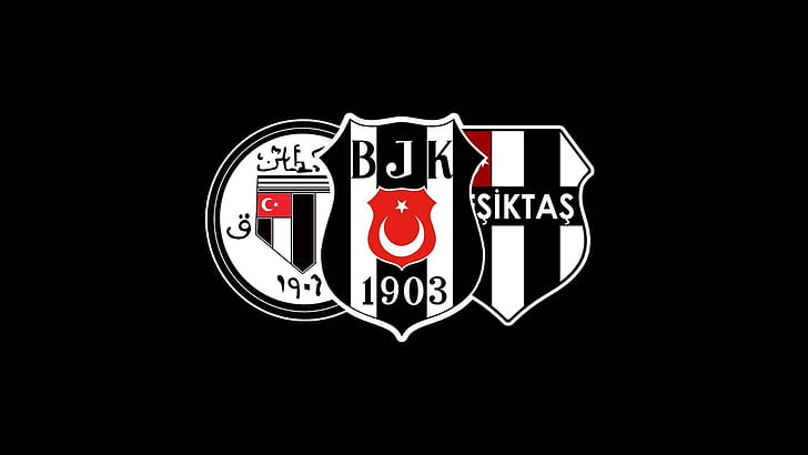 Besiktas J.K. ، أسود ، شعار ، كرة قدم ، نوادي كرة قدم ، تركية ، بيضاء، خلفية HD