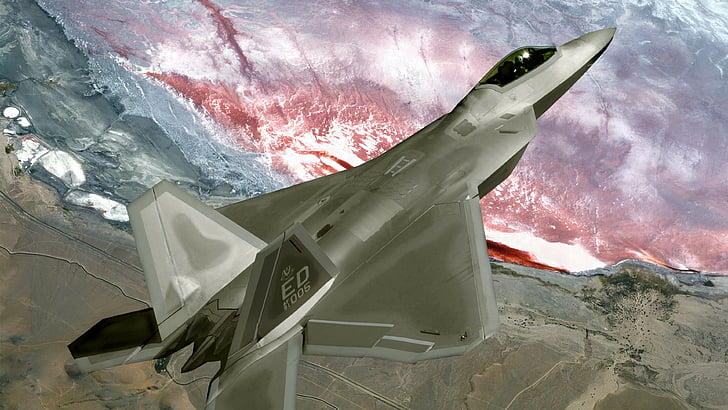 foto animata di jet, F-22, Raptor, Lockheed, Martin, stealth, caccia di superiorità aerea, US Air Force, Sfondo HD