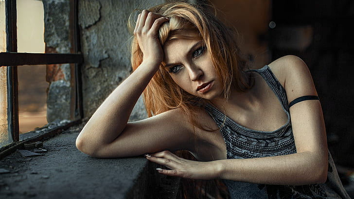Карла Сонре, модел, Дамян Пирко, жени, прозорец, HD тапет