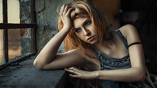 Карла Сонре, модел, Дамян Пирко, жени, прозорец, HD тапет HD wallpaper