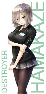 siwa kobieta Destroyer Hamakaze postać anime, anime, dziewczyny anime, kolekcja Kantai, Hamakaze (KanColle), spódnica, krótkie włosy, siwe włosy, Tapety HD HD wallpaper