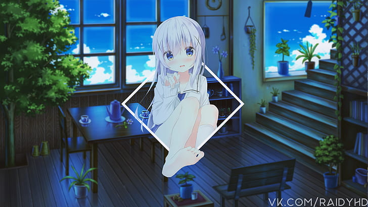 anime, meninas anime, picture-in-picture, Kafuu Chino, HD papel de parede
