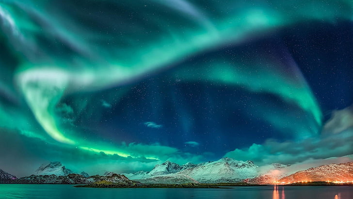 aurores boréales, étoiles, nuit étoilée, fjord, nuit, veilleuses, ciel nocturne, norvège, torsfjorden, aurora borealis, espace, lumières polaires, arctique, phénomène, atmosphère de la terre, ciel, atmosphère, nature, Fond d'écran HD