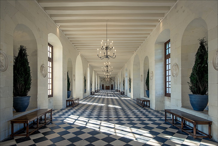 France, corridor, gallery, The Castle Of Chenonceau, HD wallpaper