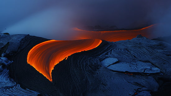 ภูเขาหินธรรมชาติภูมิทัศน์ภูเขาไฟลาวาฮาวายการเปิดรับแสงเป็นเวลานานควัน, วอลล์เปเปอร์ HD HD wallpaper