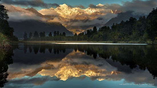 Lago Matheson, Mt.Tasman, el monte.Cook, Nueva Zelanda, Montañas, Fondo de pantalla HD HD wallpaper
