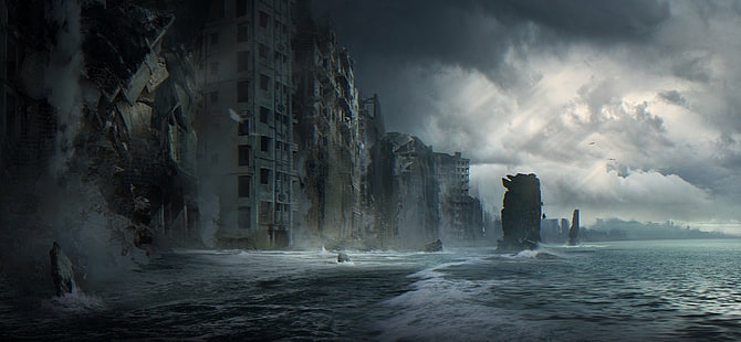 Научная фантастика, постапокалиптическое, здание, город, руины, HD обои HD wallpaper