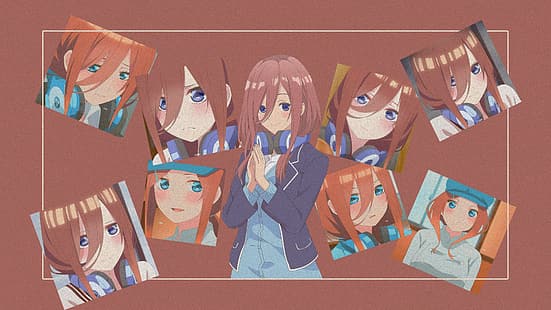 Nakano Miku, 5-toubun no Hanayome, Photoshop, picture-in-picture, garotas de anime, HD papel de parede HD wallpaper