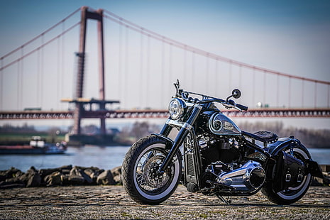Harley Davidson, Harley-Davidson, moto, vélo lourd, modifié, personnalisé, pont, chrome, Fond d'écran HD HD wallpaper