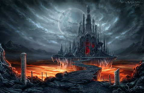 zamek, fantastyczny, fantasy, gotyk, księżyc, świat, Tapety HD HD wallpaper