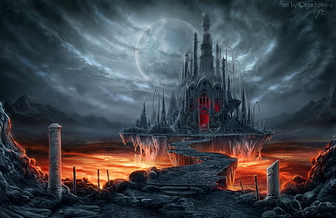 Zamek, księżyc, gotyk, fantastyczny, fantasy, świat, Tapety HD HD wallpaper