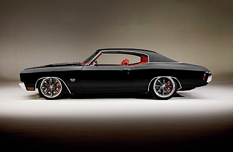 black muscle car, vehicle, car, Chevrolet Chevelle, American cars, lowrider, black cars, HD wallpaper HD wallpaper
