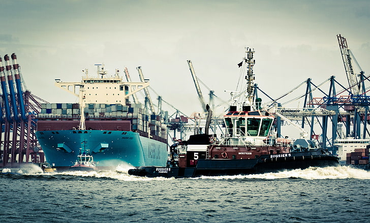 น้ำ, ทะเล, ท่าเรือ, เยอรมนี, คณะกรรมการ, นก, เคส, เรือ, นกนางนวล, ฮัมบูร์ก, เรือคอนเทนเนอร์, รถเครน, ถัง, ของเสีย, Maersk, Maersk Line, ลากจูง, Maersk Essex, วอลล์เปเปอร์ HD