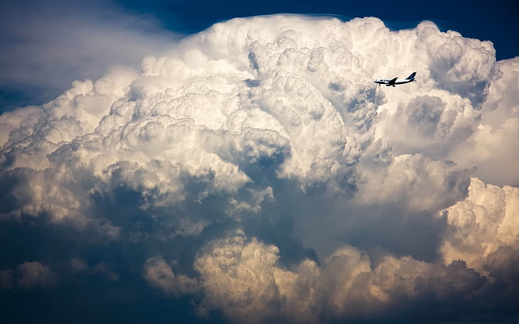clouds, clouds, airplane, sky, aircraft, nature, HD wallpaper