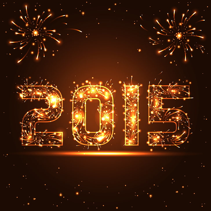 gold-colored and green 2015 screenshot, salute, New Year, gold, fireworks, Happy, sparkle, 2015, HD wallpaper