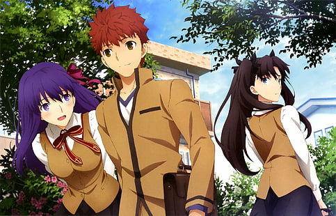 Série Fate, Fate / stay Night Film: Le sentiment du paradis, Rin Tohsaka, Sakura Matou, Shirou Emiya, Fond d'écran HD HD wallpaper