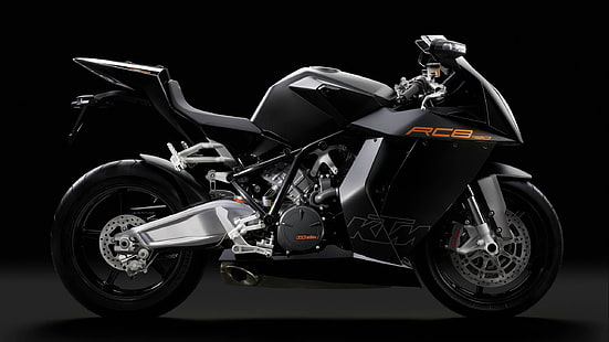 sepeda motor KTM hitam, KTM RC8, sepeda motor, kendaraan, Wallpaper HD HD wallpaper