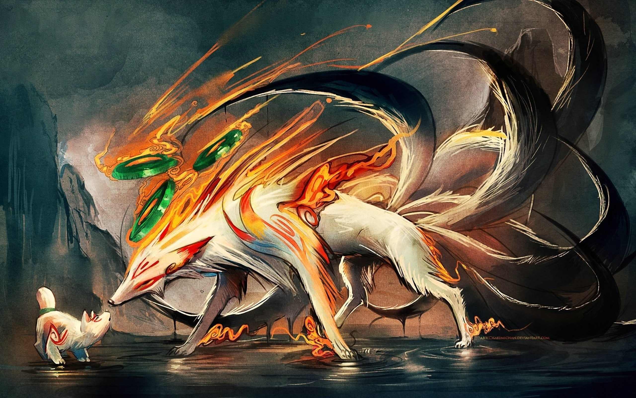 Tails Animals Demons Okami Digital Art Artwork Amaterasu