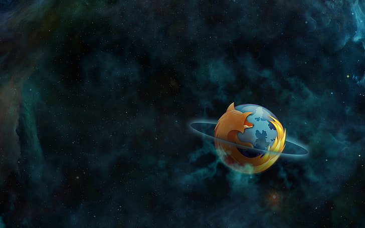 Лого на Mozilla Firefox, firefox, браузър, планета, космос, HD тапет