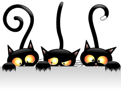 trois chats noirs vectoriel, chats, vecteur, noir, vues, queues, Fond d'écran HD HD wallpaper