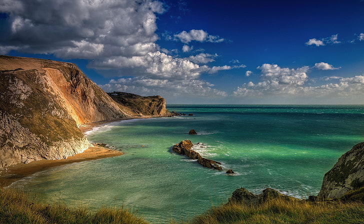 Blue Lagoon Durdle Door Dorset Angleterre, formation rocheuse brune, Europe, Royaume-Uni, Fond d'écran HD