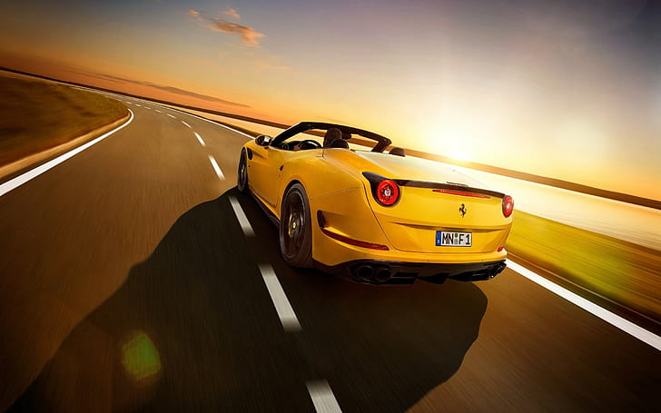 Ferrari California T, Novitec Rosso, mobil, jalan, matahari terbenam, Wallpaper HD