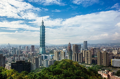 Città, Taipei, Edificio, Città, Paesaggio urbano, Nube, Cielo, Grattacielo, Taipei 101, Taiwan, Sfondo HD HD wallpaper