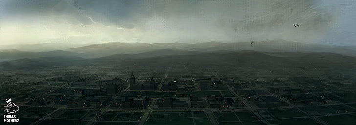 Schwarz-Weiß-Bereich Teppich, Stadt, Landschaft, Wolken, Gebäude, HD-Hintergrundbild