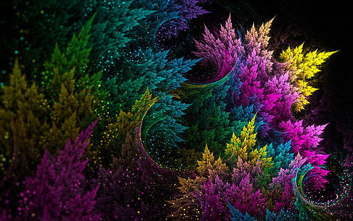 multicolored tree painting, colorful, fractal, abstract, HD wallpaper HD wallpaper