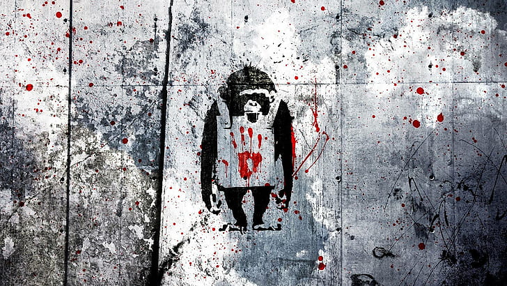 Banksy Blood Monkey HD, дигитално / произведения на изкуството, кръв, маймуна, Банси, HD тапет