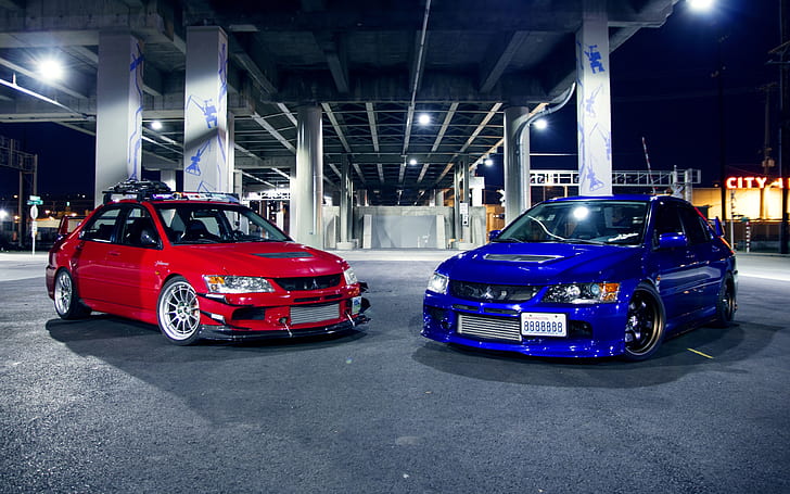 Mitsubishi Evo IX carros azuis vermelhos, Mitsubishi, Vermelho, Azul, Carros, HD papel de parede