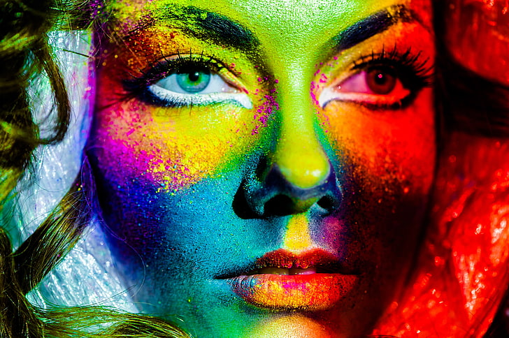woman's face painting, look, girl, face, eyelashes, paint, closeup, HD wallpaper