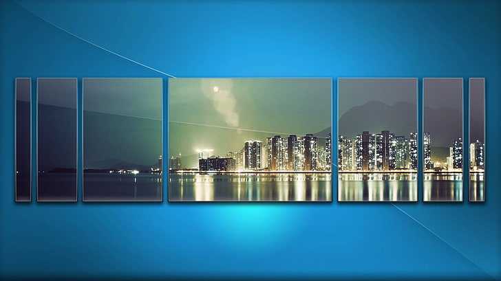 Stadtbildwanddekor, Blau, Nacht, Stadt, Meer, Wasser, HD-Hintergrundbild