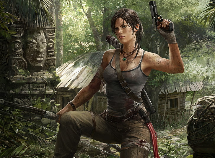 женски герой, държащ пистолет, Tomb Raider, Lara Croft, видео игри, HD тапет