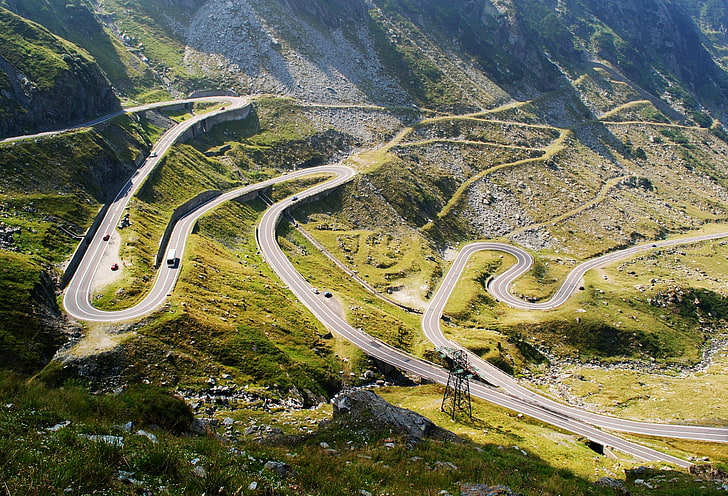 gunung hijau, jalan, gunung, batu, jalur, jalan raya, panorama, gunung, ular, Rumania, Transfagarasan, Wallpaper HD
